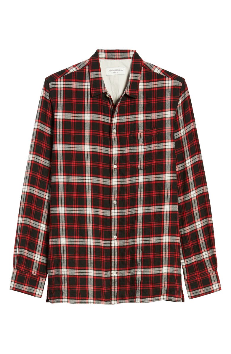 Officine Générale Plaid Button-Up Flannel Shirt, Alternate, color, 