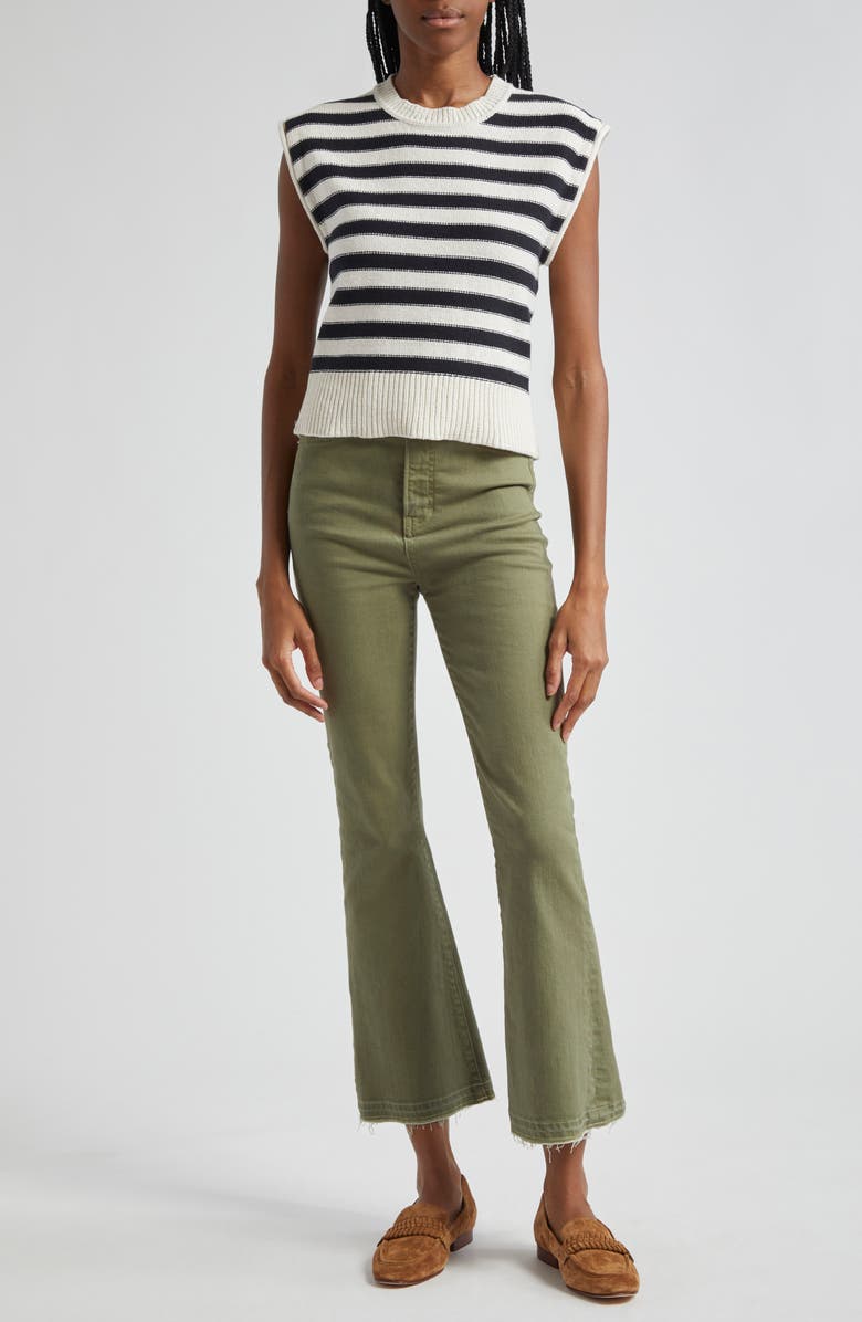 Veronica Beard Vera Stripe Sleeveless Roll Shoulder Cotton Sweater, Alternate, color,