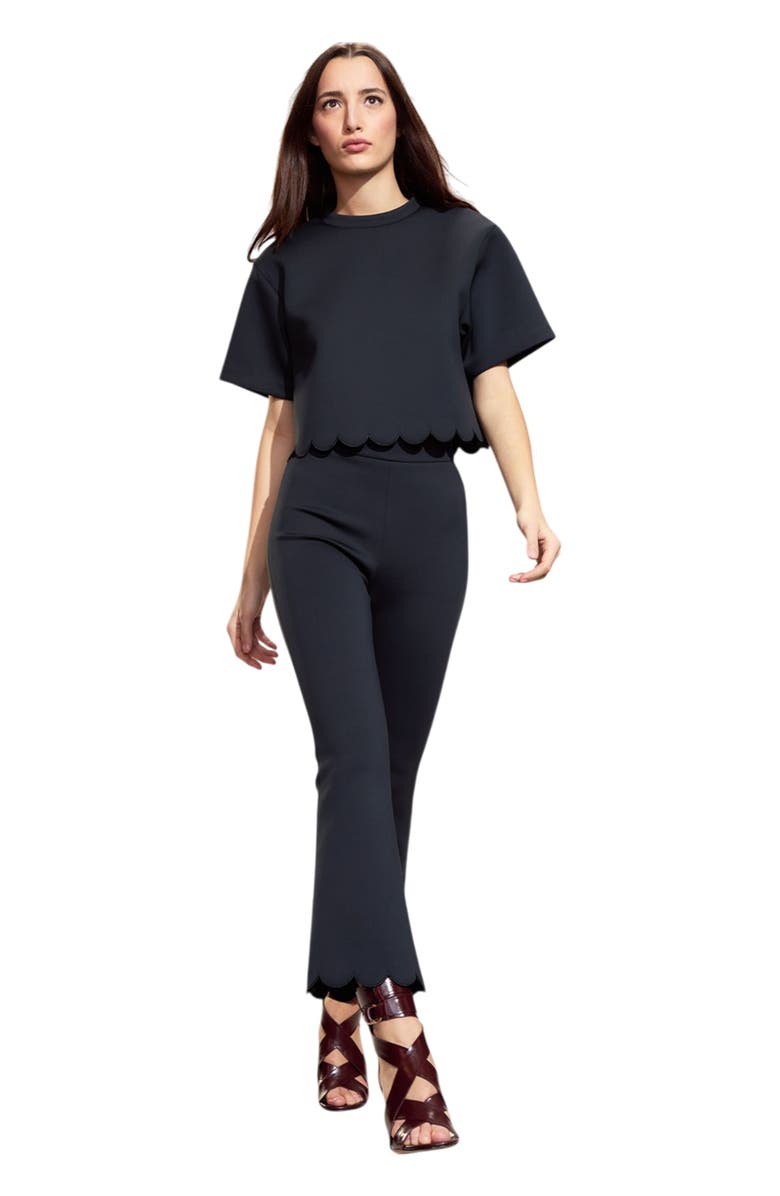 Cynthia Rowley Scallop Bonded Tee, Main, color, Black