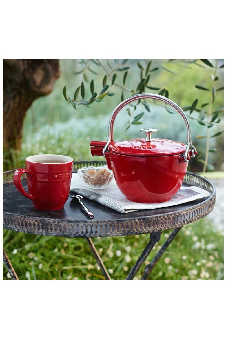1-Quart Enameled Cast Iron Tea Kettle, Alternate, color, CHERRY