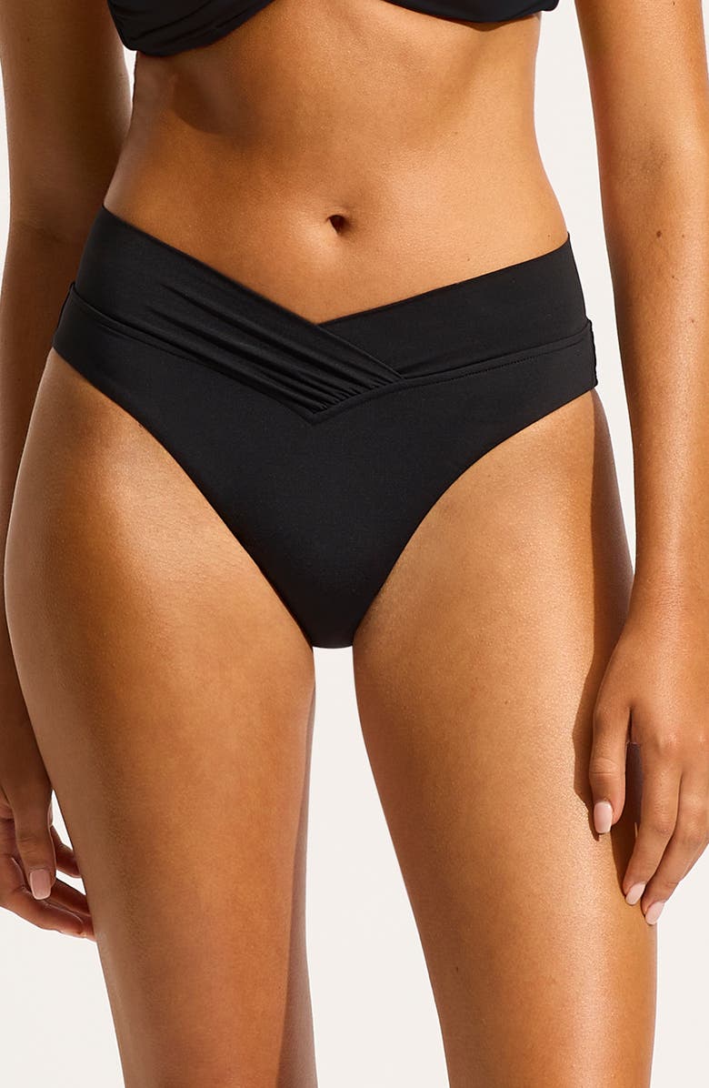 Seafolly V-Front High Cut Bikini Bottoms, Main, color, Black