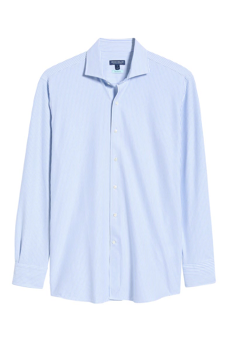 Excursionist Flex Tailored Fit Pinstripe Wrinkle Resistant Button-Up Shirt, Alternate, color, WINDY BLUE