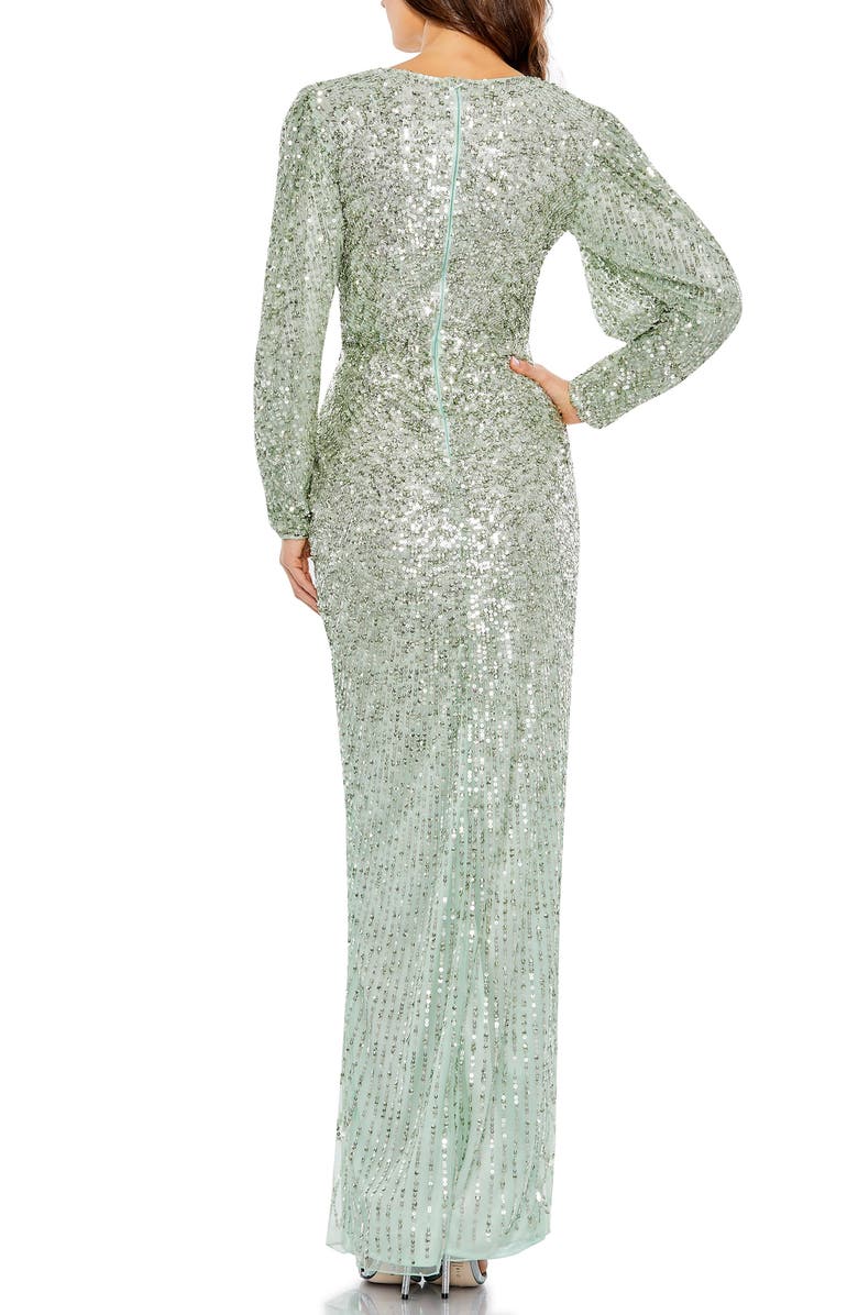 Mac Duggal Sequin Embellished Faux Wrap Puff Sleeve Gown, Alternate, color, 