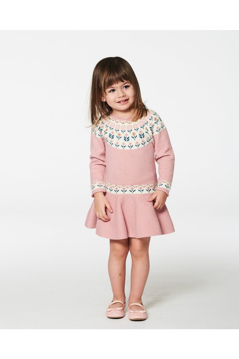 Girl's Knit Dress With Round Intarsia Flowers Light Pink, Alternate, color, Rosette