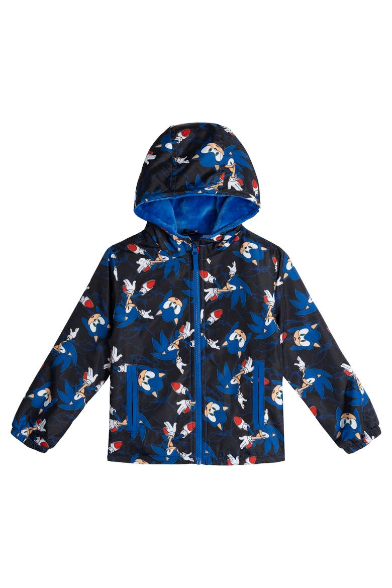 Sonic the Hedgehog Fleece Lined Rain Jacket, Main, color, Black Blue Sonic