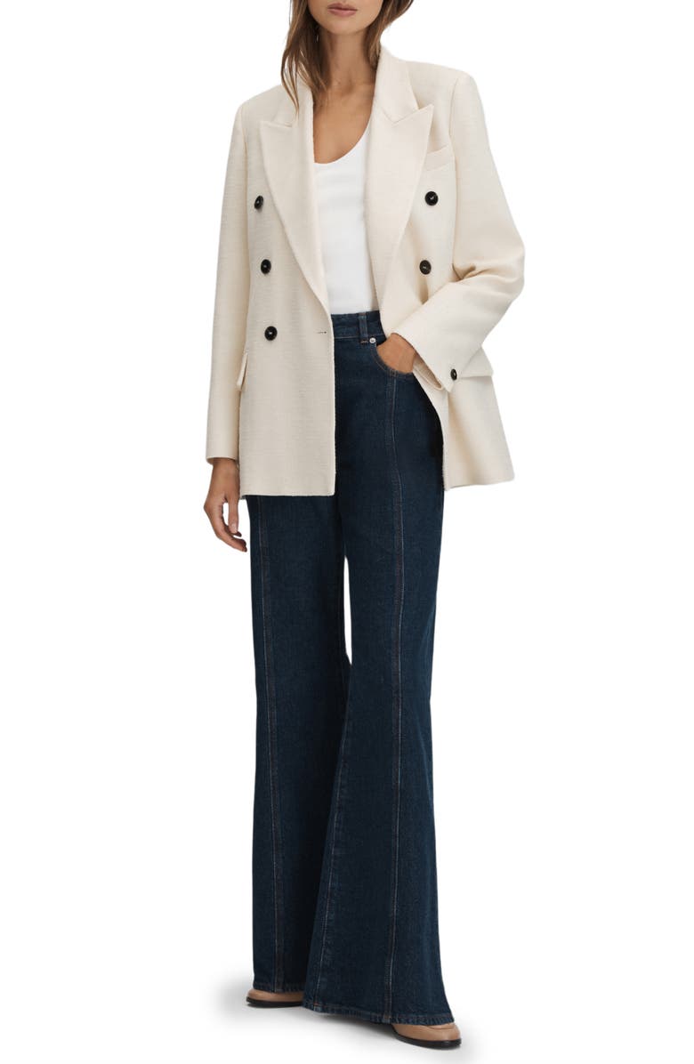 Reiss Bronte Textured Double-Breasted Blazer, Alternate, color, White