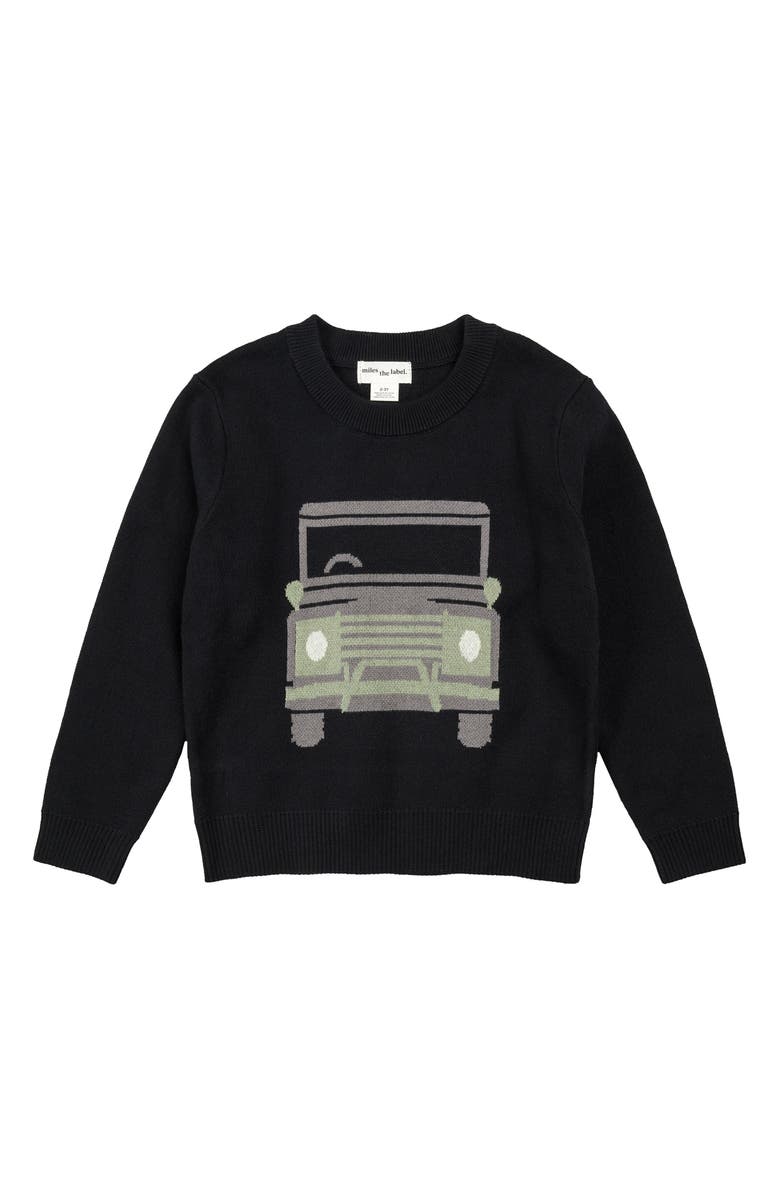 MILES THE LABEL Kids' Off-Roader Organic Cotton Graphic Sweater, Main, color, Black