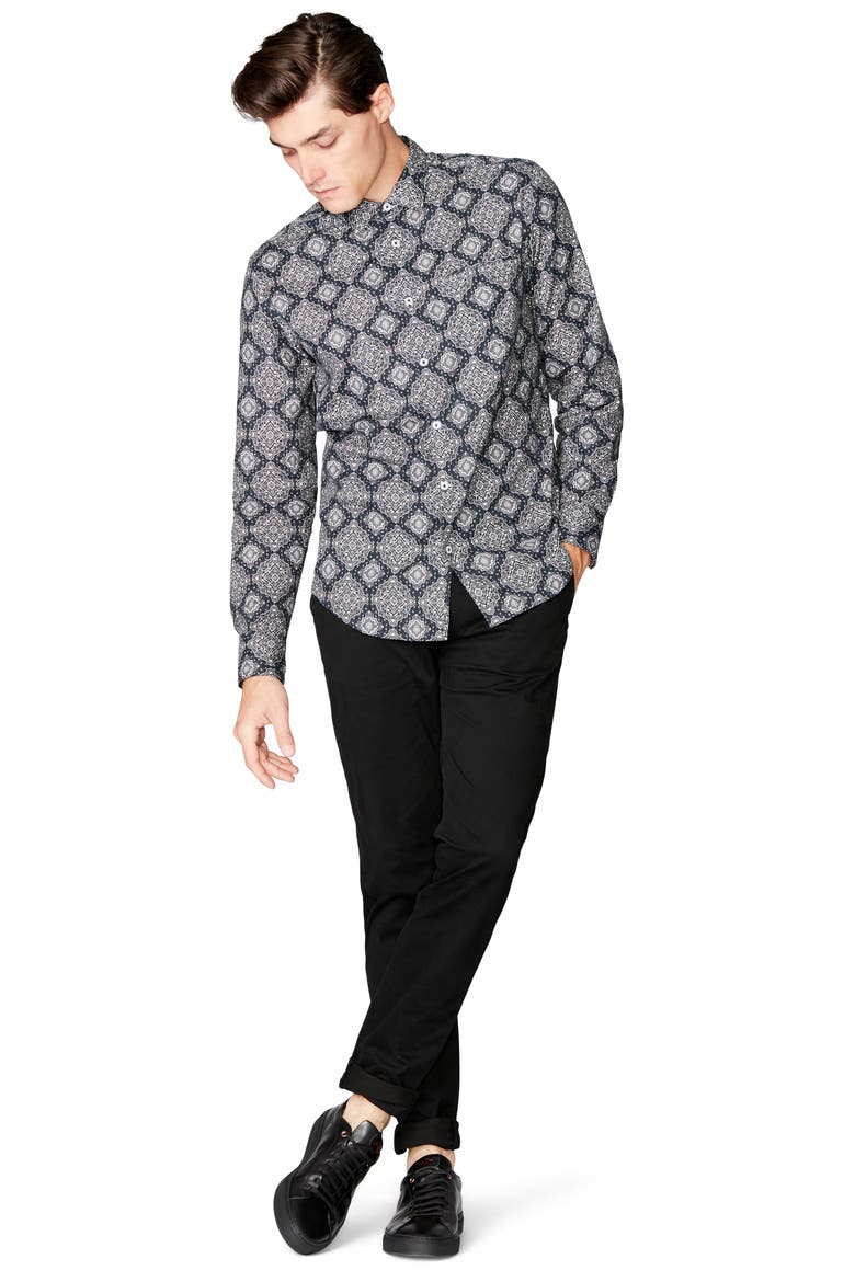 On Point Slim Fit Button-Up Shirt, Alternate, color, BLACK MEDALLION PAISLEY