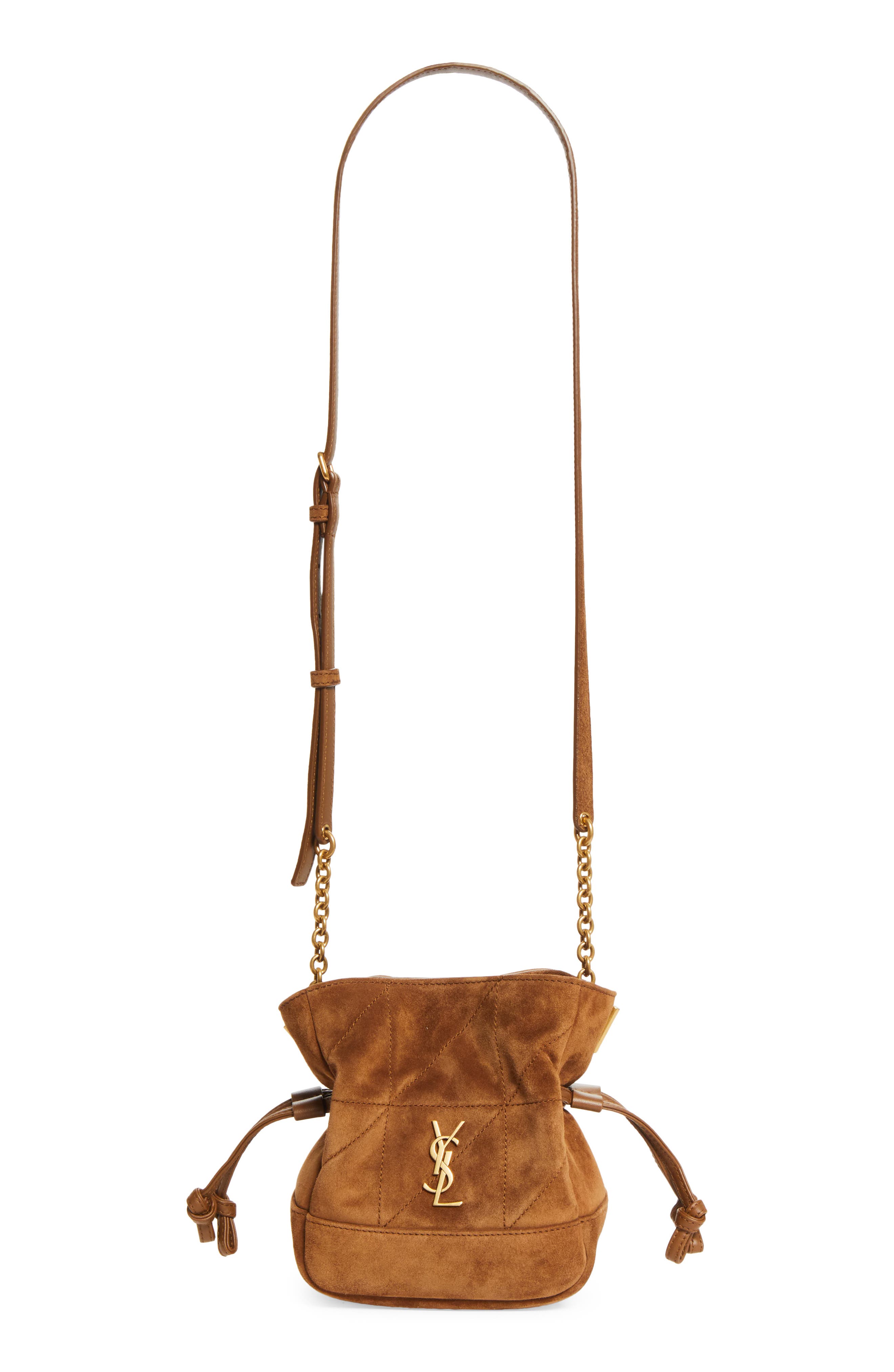 Saint Laurent Mini Jamie Suede Shoulder Bag, Main, color, Caramel Cognac