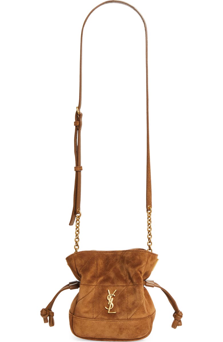 Saint Laurent Mini Jamie Suede Shoulder Bag, Main, color, Caramel Cognac