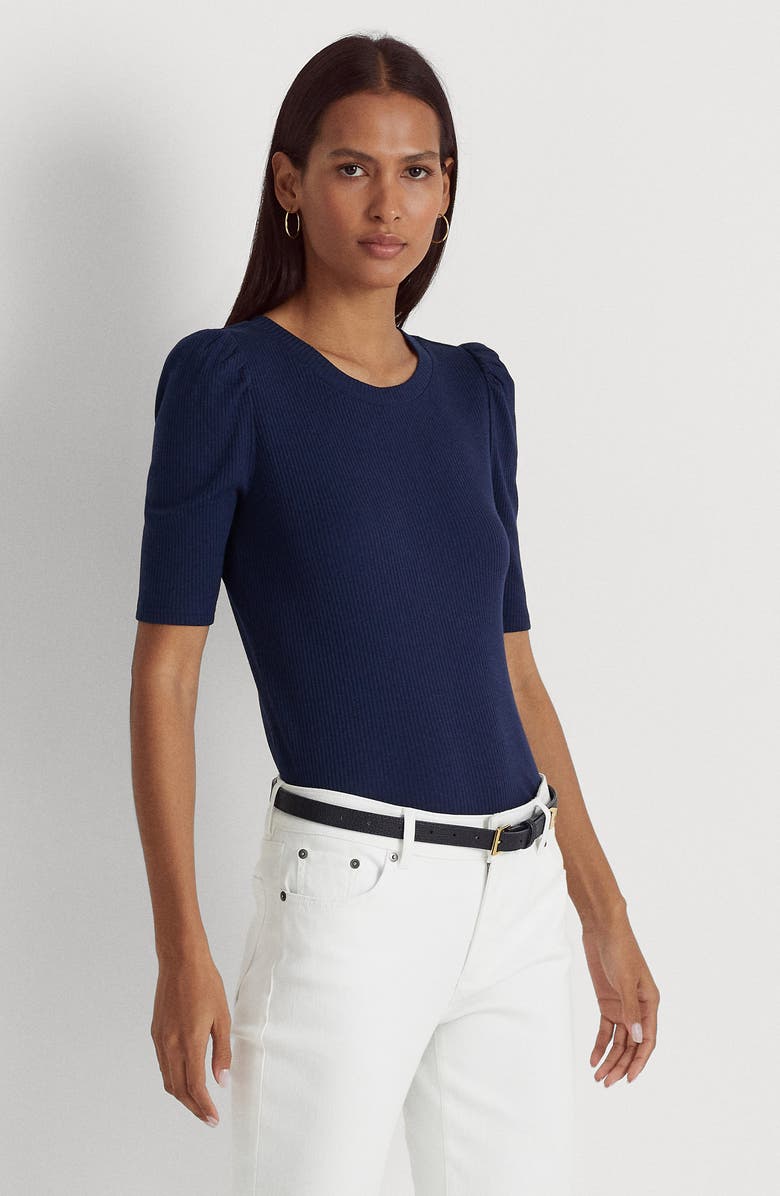 Lauren Ralph Lauren Puff Sleeve Rib Knit Top, Alternate, color, 