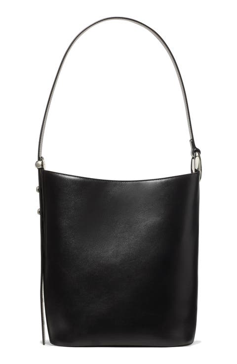 halo fine grain leather bucket bag