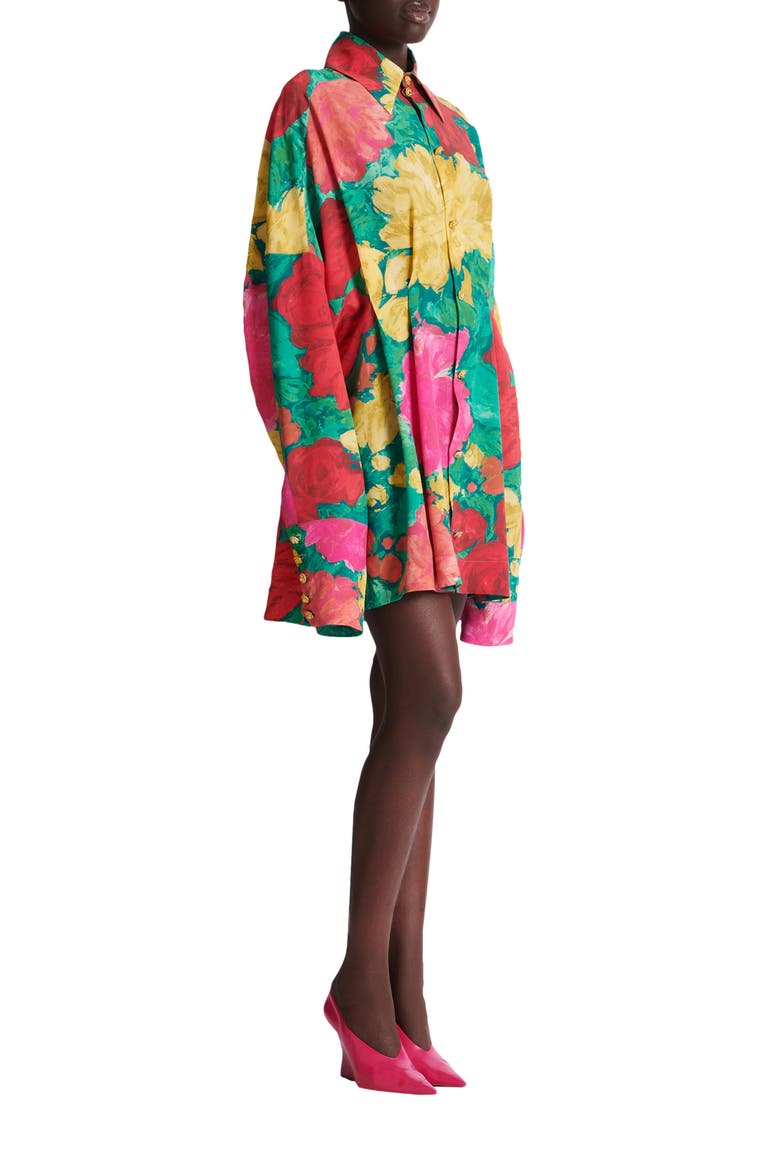 Crepe shirt dress with roses print, Main, color, multicolor