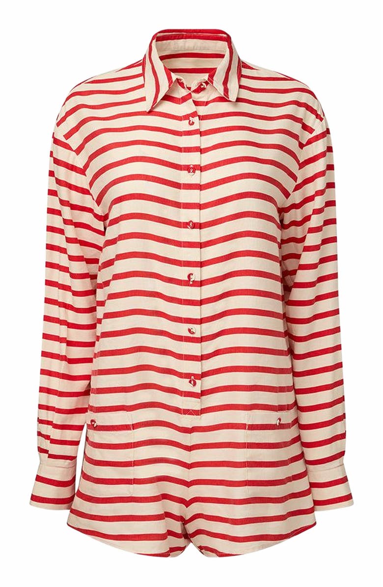 WeWoreWhat Linen Beach Romper, Main, color, Off Wht/True Rd