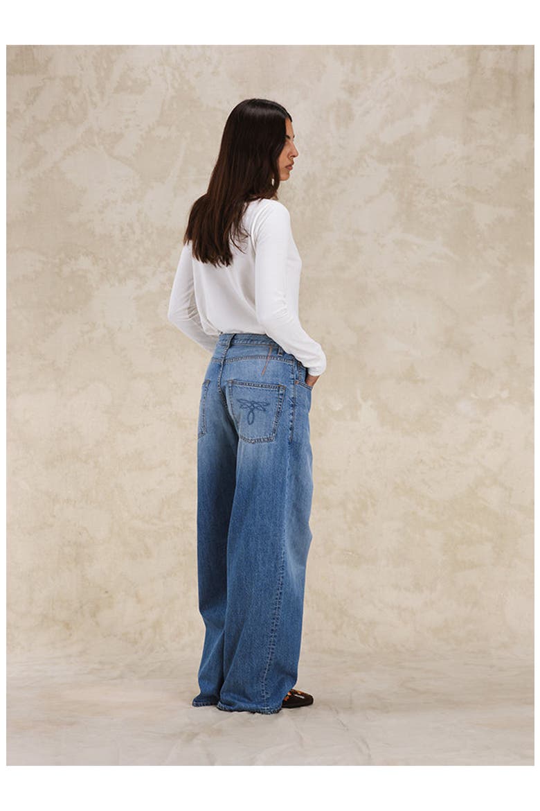 Jaron Wide-Leg Bleach Wash Denim Trousers, Alternate, color, D370