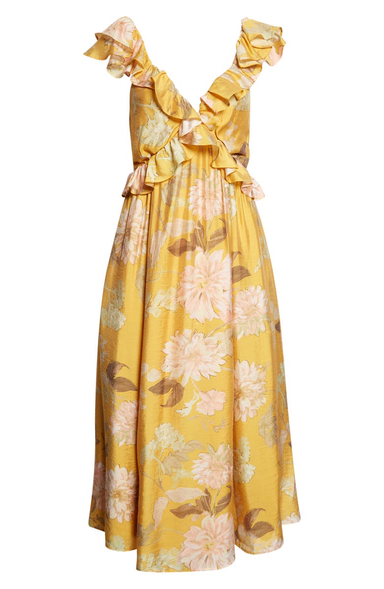 Reiss Lucy Ruffle Midi Dress, Main, color, Yellow