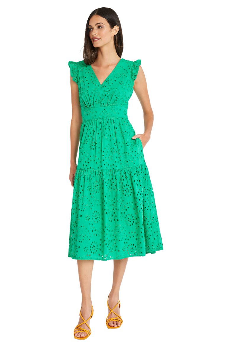 Cotton Eyelet Tiered Midi Dress, Alternate, color, DEEP MINT