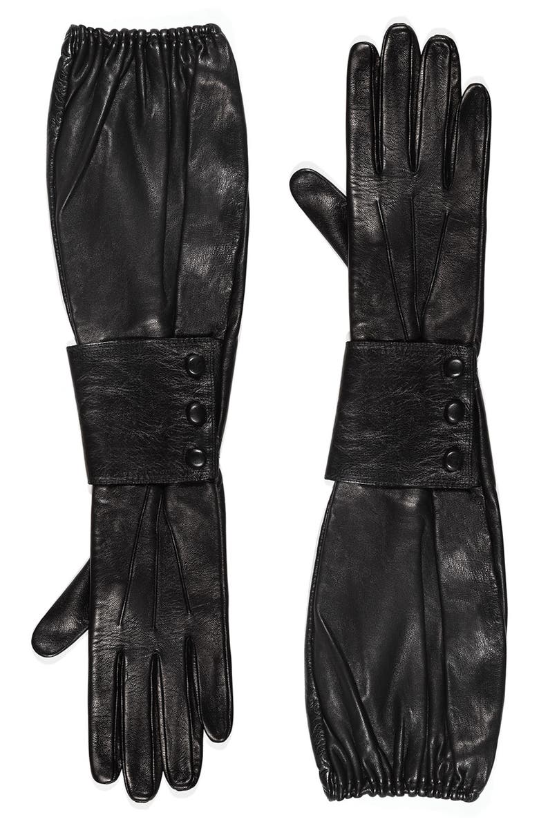 Paula Rowan Belle Leather Gaunlet Gloves, Main, color, Black