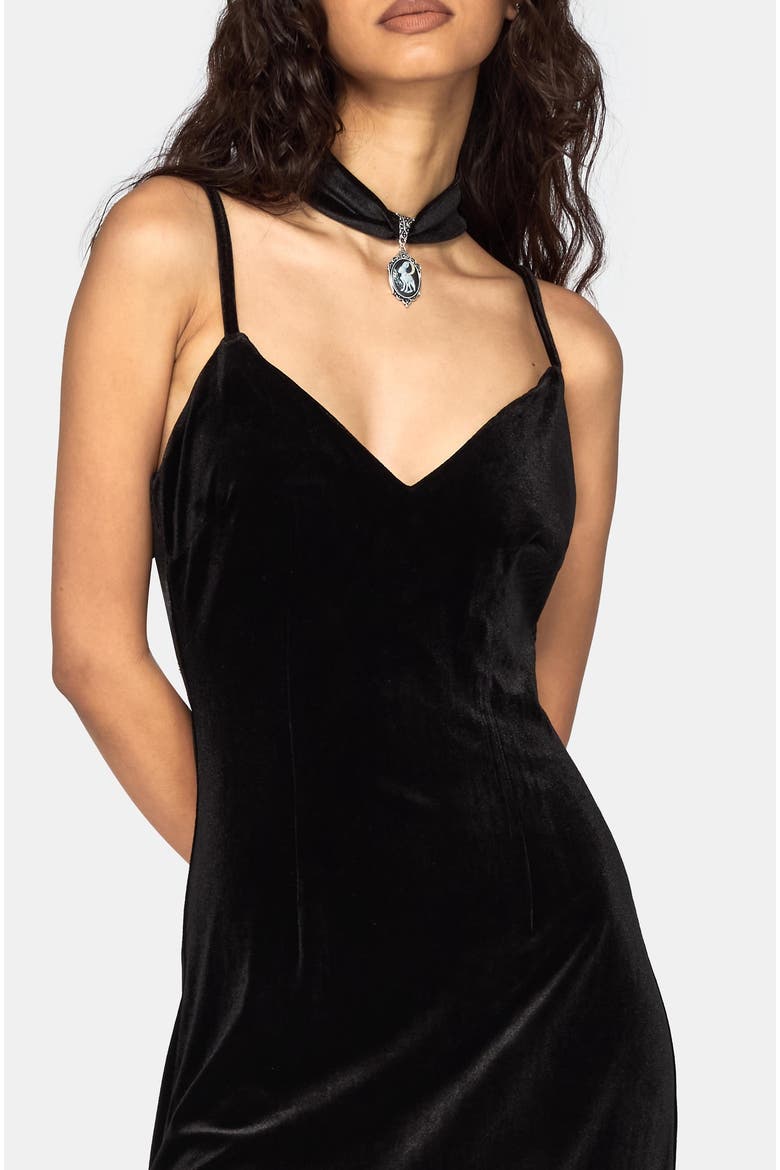 Cathy Velour Lace Hem Cami Midi Dress, Alternate, color, Black