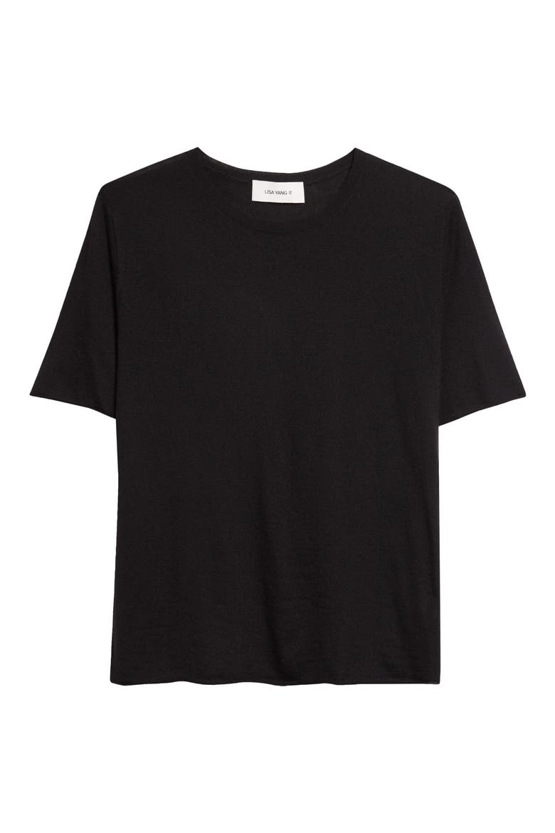 Ari Short Sleeve Cashmere Sweater, Alternate, color, BLACK