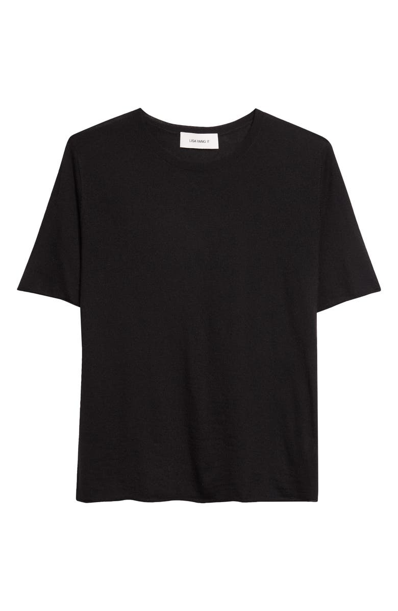Lisa Yang Ari Short Sleeve Cashmere Sweater, Main, color, Black