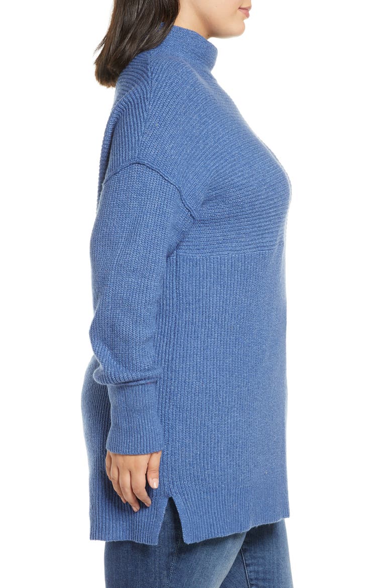 Mix Rib Cotton Blend Tunic Sweater, Alternate, color, BLUE CHINA