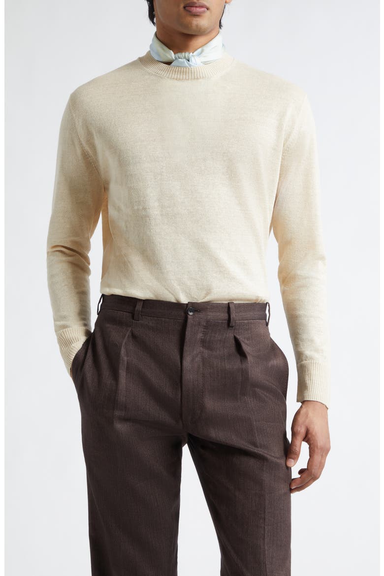 Flax & Cotton Crewneck Sweater, Main, color, ECRU