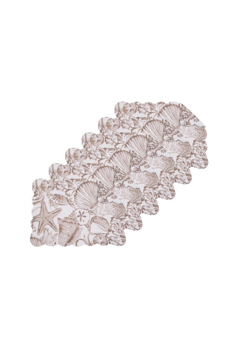 Barley Coast Shells 100% Cotton Quilted Set of 6 Placemats 13" x 19", Main, color, Brown