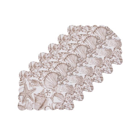 Barley Coast Shells 100% Cotton Quilted Set of 6 Placemats 13" x 19"