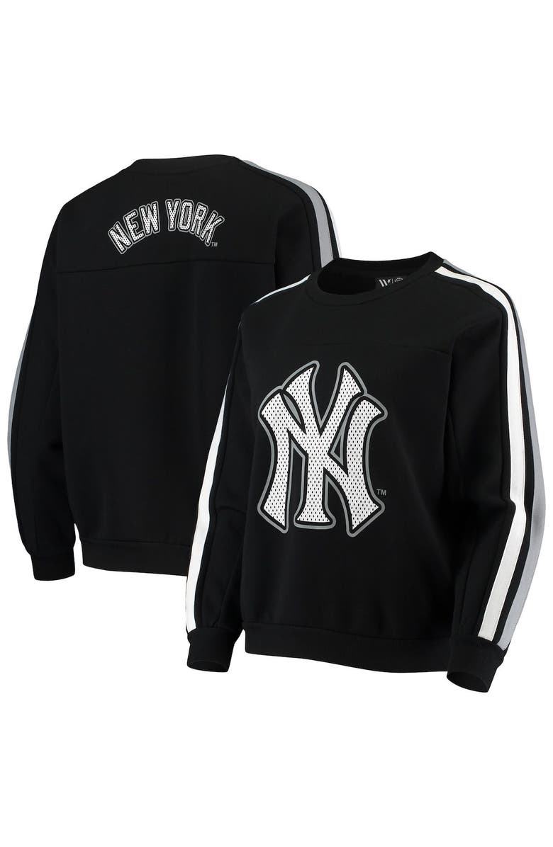 THE WILD COLLECTIVE Women's The Wild Collective Black New York Yankees Perforated Logo Pullover Sweatshirt, Main, color, 