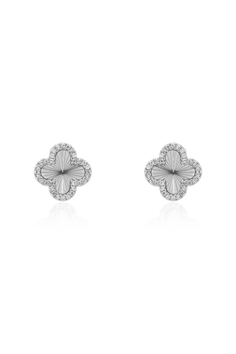 Fluted Gold Diamond Clover Stud Earrings, Alternate, color, White Gold