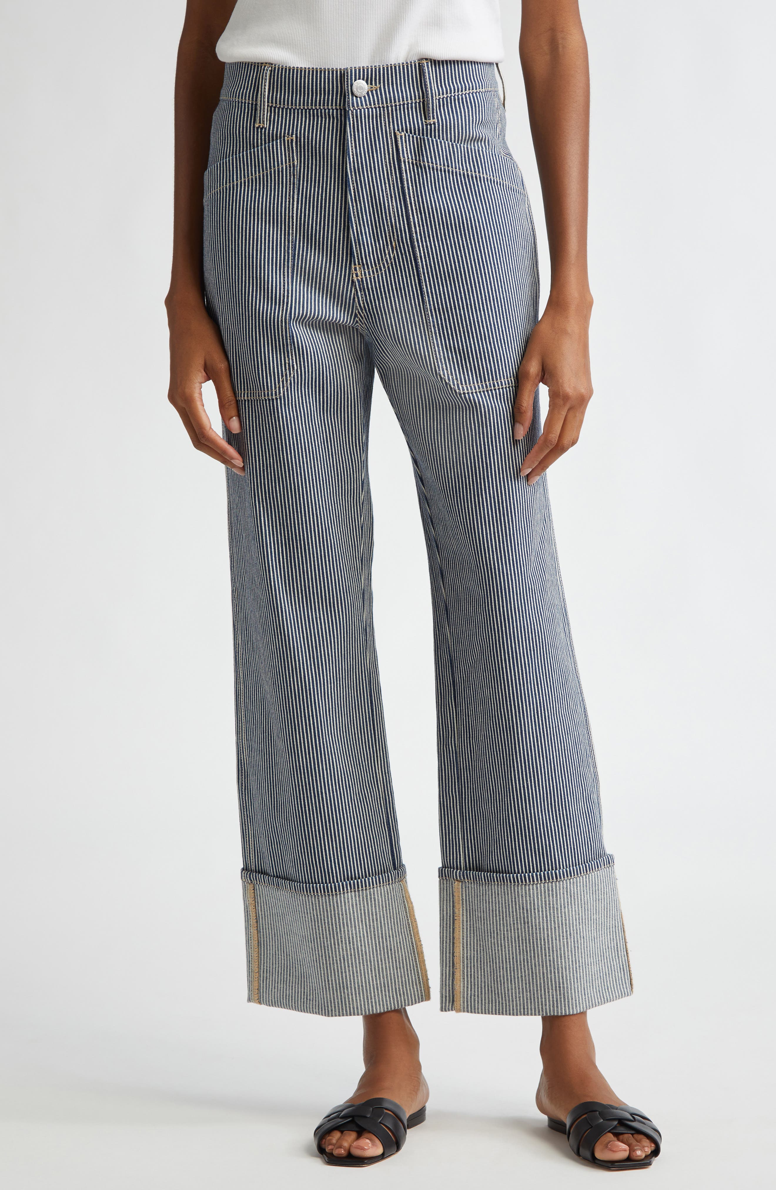 Veronica Beard Dylan Stripe High Waist Relaxed Straight Leg Jeans