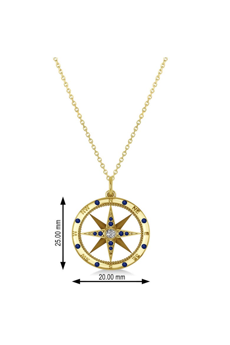 Compass Necklace Pendant Diamond Accented 14k, Alternate, color, Blue Sapphire,Yellow Gold