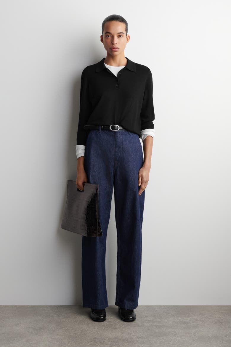 Wide-Leg Denim Pants, Main, color, DARK BLUE