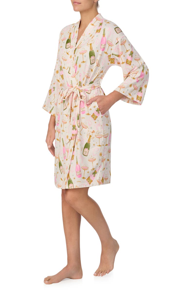 Room Service Pjs Champagne Three-Quarter Sleeve Robe, Alternate, color, White/ Print