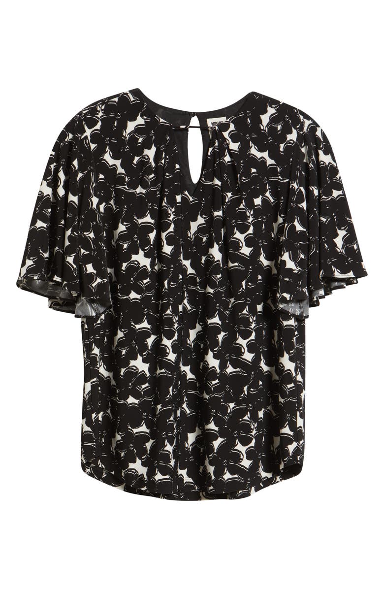 Anne Klein Floral Print Pleat Neck Top, Alternate, color, Anne Black/ White Dove