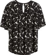 Anne Klein Floral Print Pleat Neck Top