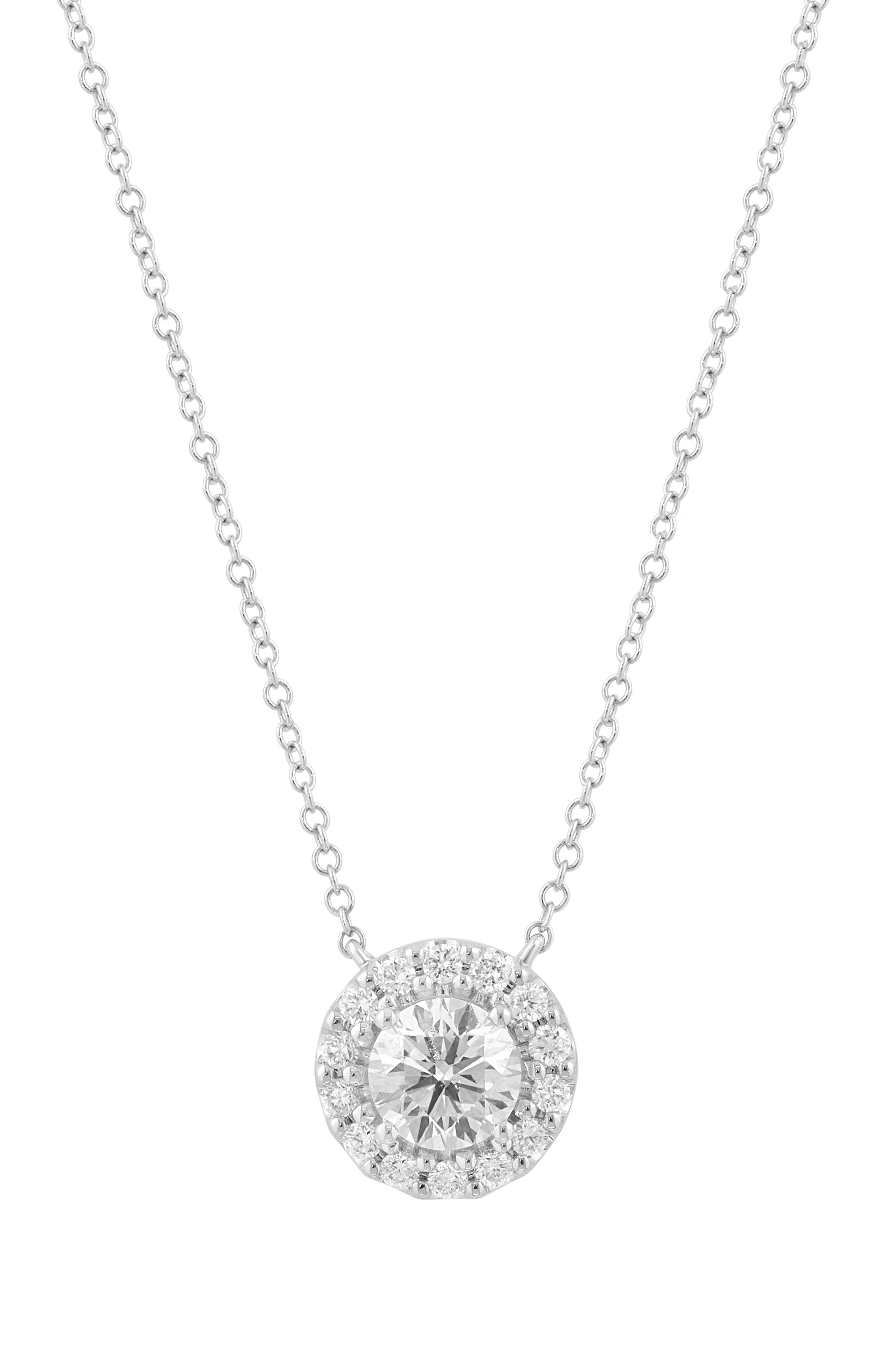 Sterling Silver Lab Grown Diamond Halo Pendant Necklace