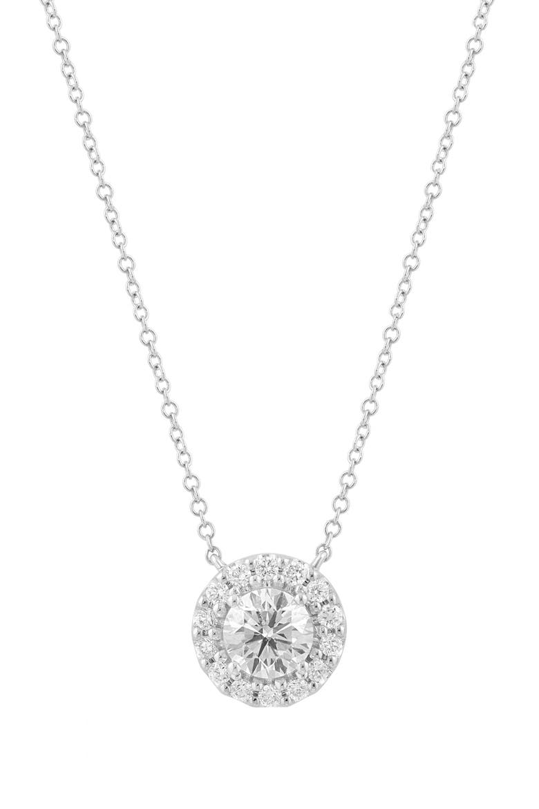 Sterling Silver Lab Grown Diamond Halo Pendant Necklace, Main, color, SILVER