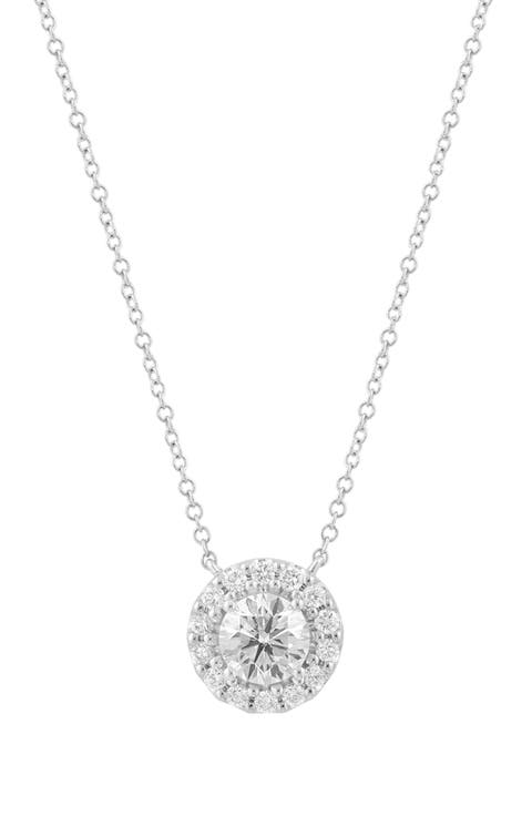 Sterling Silver Lab Grown Diamond Halo Pendant Necklace