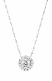 Sterling Silver Lab Grown Diamond Halo Pendant Necklace