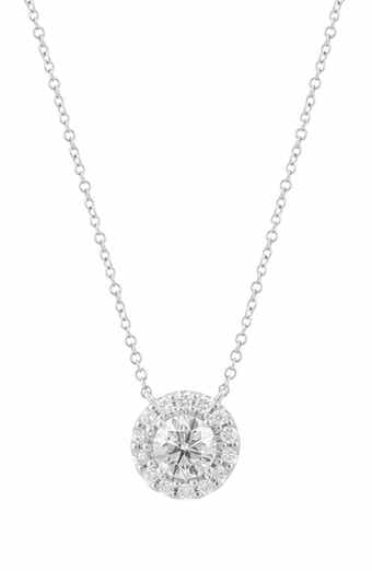 Sterling Silver Lab Grown Diamond Halo Pendant Necklace