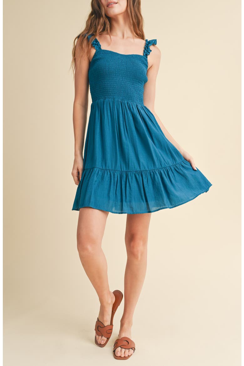 Smocked Ruffle Minidress, Main, color, TEAL