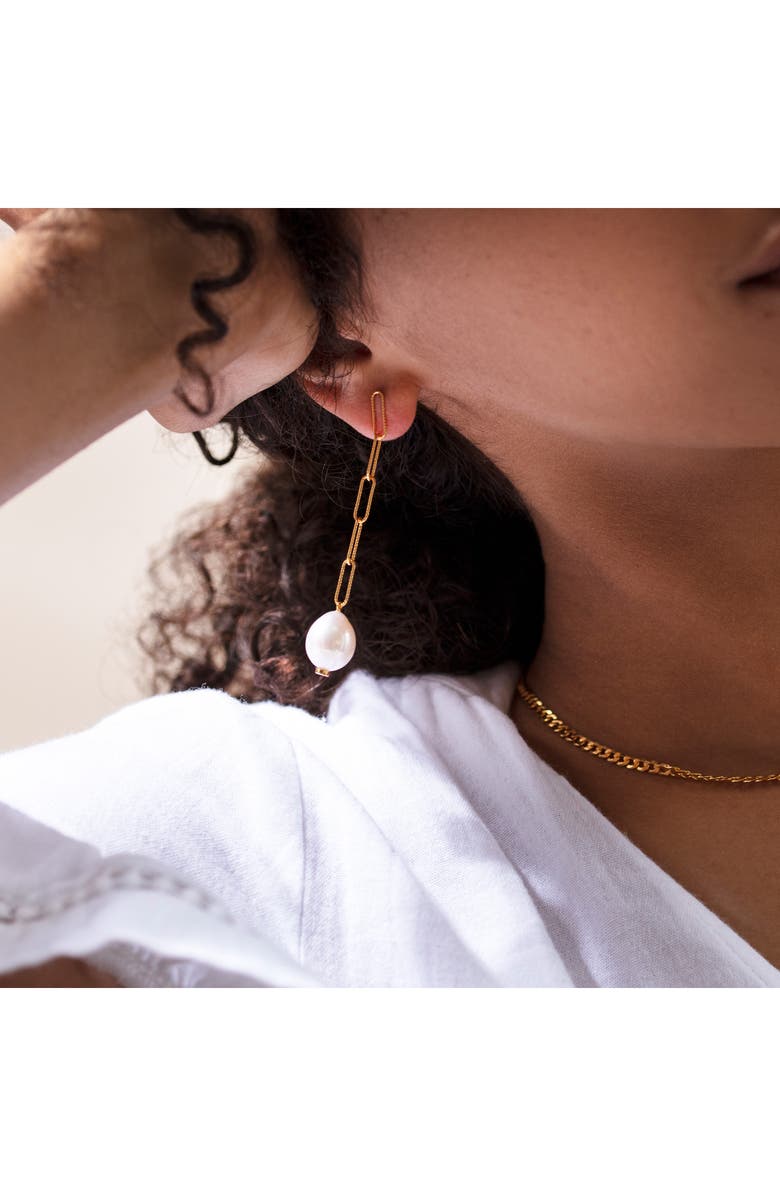 Monica Vinader Baroque Pearl Linear Drop Earrings, Alternate, color, Yellow Gold