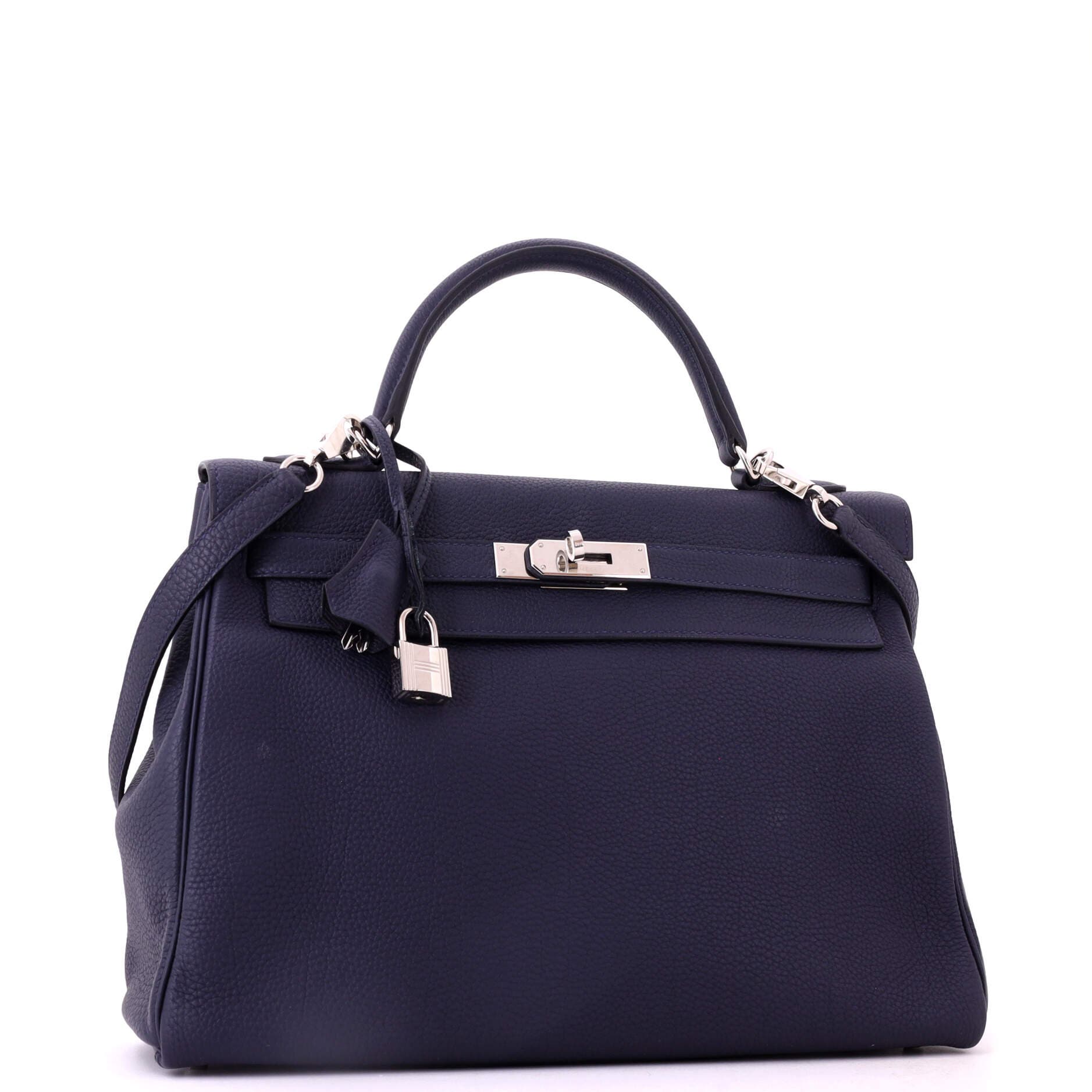 Kelly Handbag Blue Togo with Palladium Hardware 32, Alternate, color, Bleu Nuit