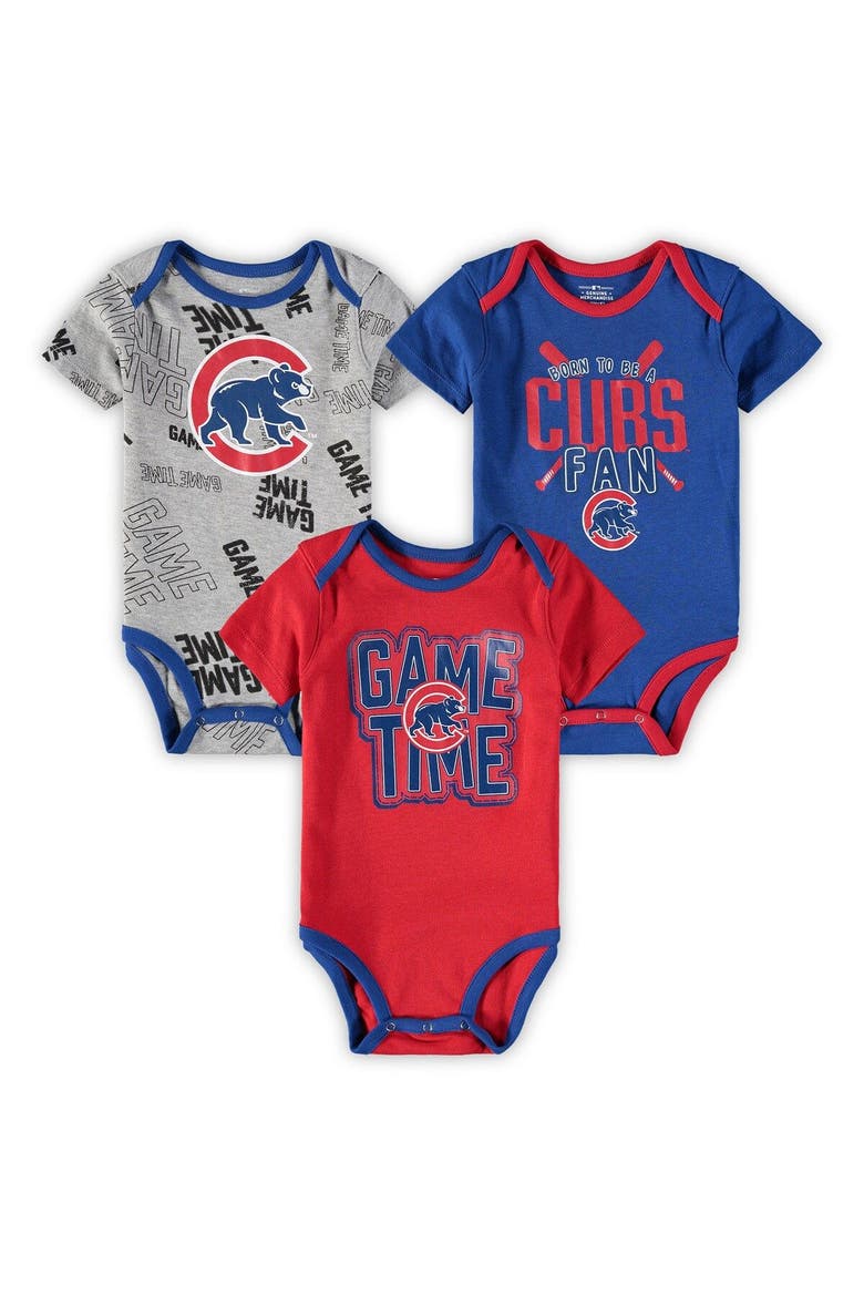 Newborn & Infant Chicago Cubs Royal/Red/Heathered Gray Game Time Three-Piece Bodysuit Set, Main, color, Royal