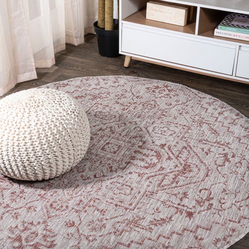 Jonathan Y Estrella Bohemian Medallion Textured Weave Indoor/outdoor Round Area Rug In Red/taupe