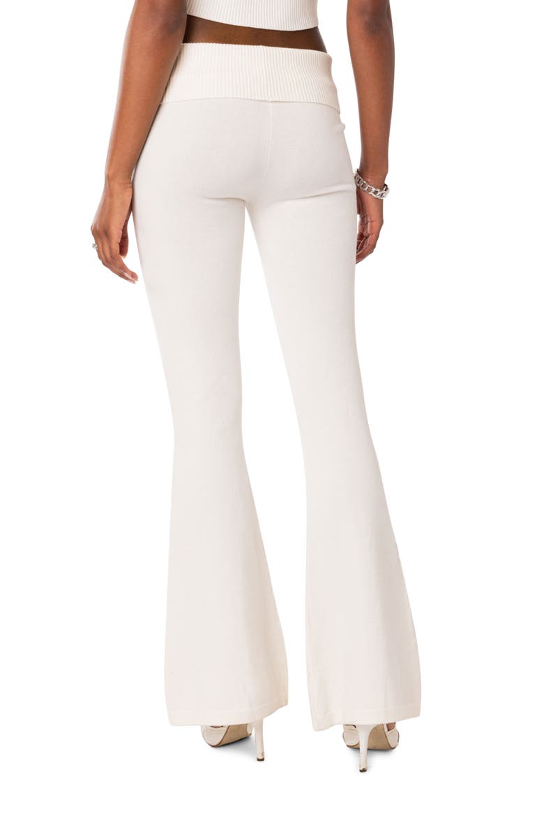 EDIKTED Desiree Foldover Waist Knit Flare Pants, Alternate, color, White
