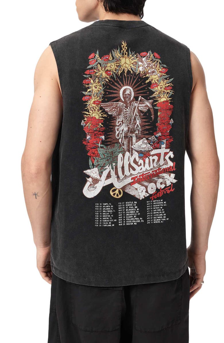 AllSaints Roque Sleeveless Graphic T-Shirt, Alternate, color, Washed Black