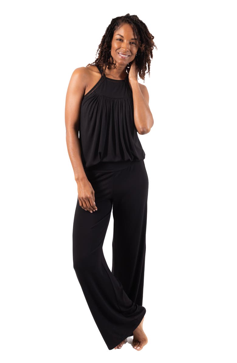 JJwinks Wine Down Built-In Shelf Racerback Tank Lounge & Sleep Top, Alternate, color, Black